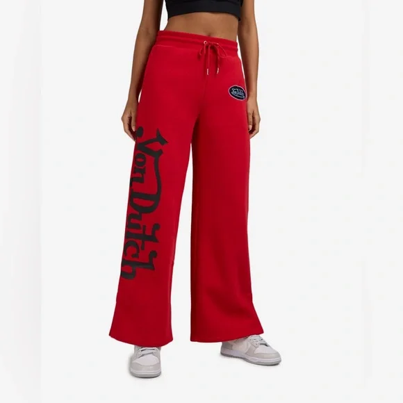 NWT Von Dutch Logo Fleece Wide Leg Pants - Picture 2 of 7